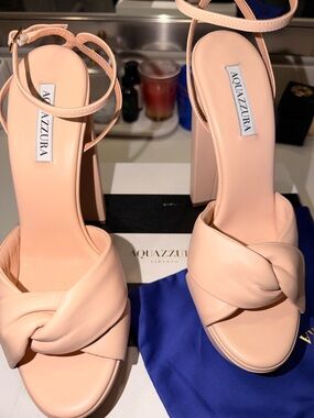 Aquazzura Blush Pink Knotted Platform Ankle-Strap Heels